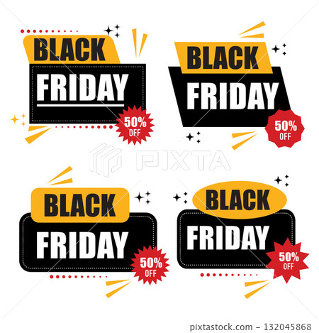 Black Friday Banner Flyer Flat Design for Sale Promotion Discount Collection 132045868
