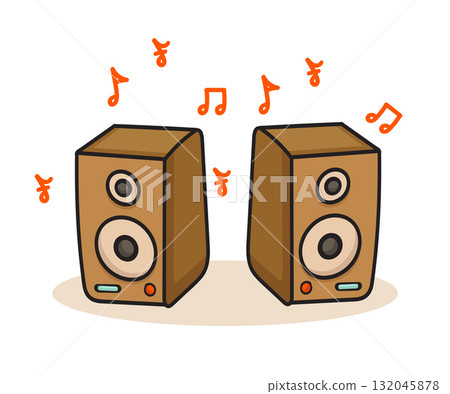 Speaker Monitor Sound Doodle.Hand Drawn Cartoon Colorful Music Equipment Vector Illustration. 132045878