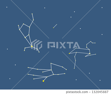 夜空中漂浮的春季鑽石（星座線）插圖 132045887