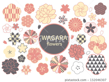 Japanese pattern set: commonly used flowers Japanese pattern set: commonly used flowers 132046307