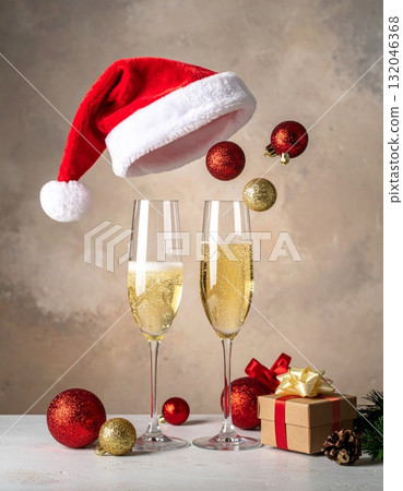 Elegant champagne and gift boxes symbolize a celebration of love and romance for a Valentine's Day or wedding anniversary party Elegant champagne and gift boxes symbolize a celebration of love and romance for a Valentine's Day or wedding anniversary party 132046368