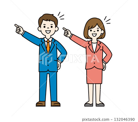 全身向量插圖年輕男性和女性辦公室職員向目標挑戰_顏色 132046390