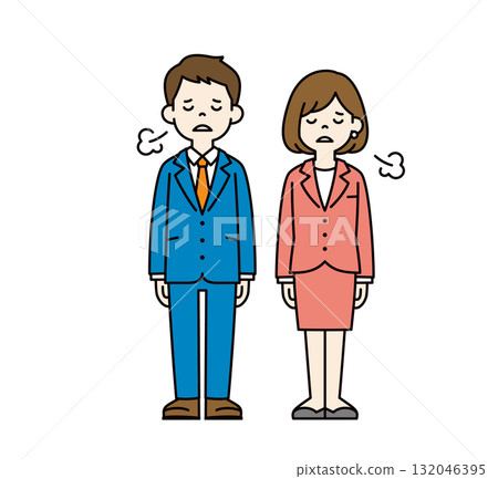 年輕商人男女全身向量插圖素材顏色_疲憊和嘆息 年輕商人男女全身向量插圖素材顏色_疲憊和嘆息 132046395