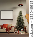 Christmas holiday living room with festive decorations and a cozy atmosphere. 3D render illustration 132046615
