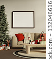 Christmas holiday living room with festive decorations and a cozy atmosphere. 3D render illustration 132046616