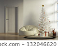 Christmas tree decoration with white branches and cozy seating area. 3D render illustration 132046620