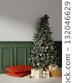 Christmas holiday decorations in a serene living room setting. 3D render illustration 132046629