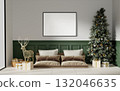 Elegant Christmas living room design with presents and seasonal decor. 3D render illustration 132046635