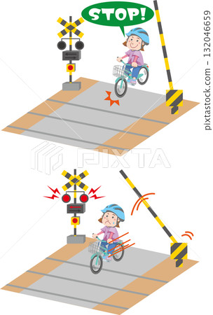 交通安全（鐵路道口的自行車、兒童（女性）、進入設有護欄的鐵路道口、停車、交通違規） 132046659
