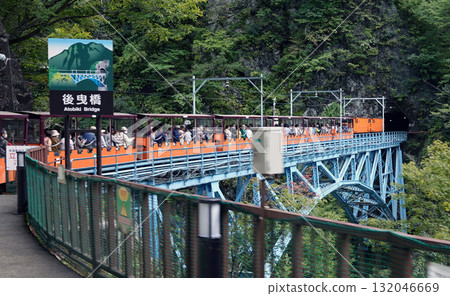 Kurobe Gorge trolley train and surrounding scenery Kurobe Gorge trolley train and surrounding scenery 132046669