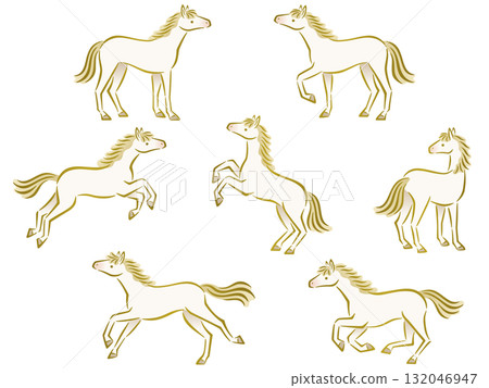 手繪畫筆描邊插圖集白馬 132046947
