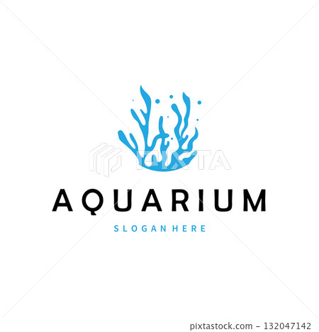 Aquarium concept logo seaweed underwater plants where fish live simple and elegant design for brand and poster template illustration 132047142