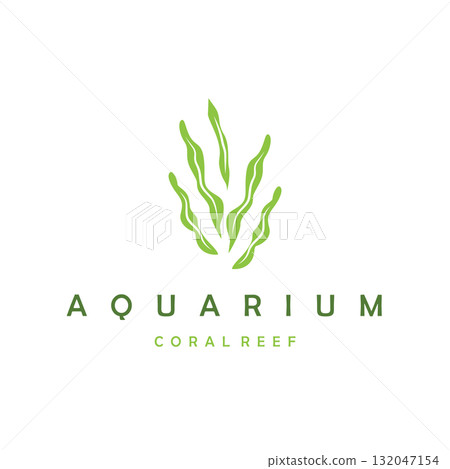 Aquarium concept logo seaweed underwater plants where fish live simple and elegant design for brand and poster template illustration 132047154
