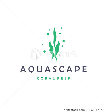 Aquarium concept logo seaweed underwater plants where fish live simple and elegant design for brand and poster template illustration 132047156