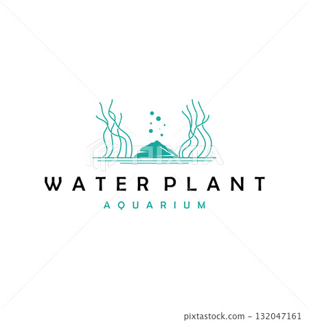 Aquarium concept logo seaweed underwater plants where fish live simple and elegant design for brand and poster template illustration Aquarium concept logo seaweed underwater plants where fish live simple and elegant design for brand and poster template illustration 132047161