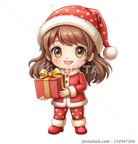 Cute girl holding a gift box Clipart White Background 132047169