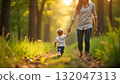 A man and child walk through the woods, symbolizing love and friendship on International Children's Day 132047313