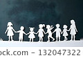 Artistic paper cut of children linked together, embodying happiness and multiculturalism for World Children's Day 132047322