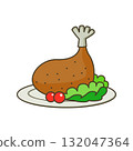 Illustration of roast chicken on a plate 132047364