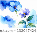 Watercolor blue flowers and leaves 132047424