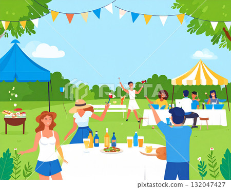 Illustration of people camping 132047427