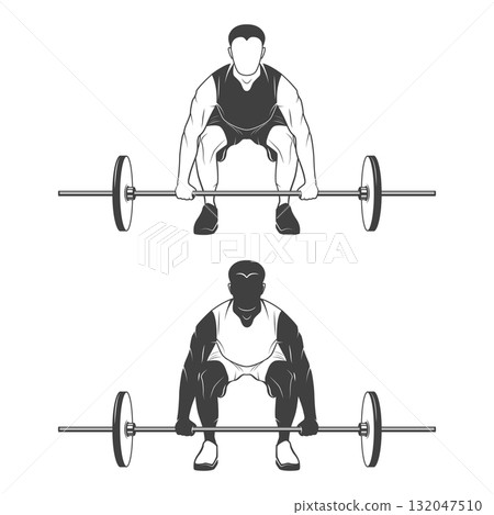 Barbell Deadlift Setup, Vector Illustration. Deadlift Start Position. Athlete Holding Bar. Deadlift Technique Vector Illustration for Fitness, Strength Training, Powerlifting, Poster 132047510