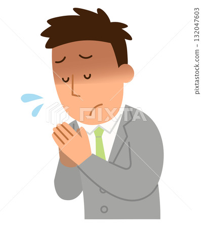 Male office worker apologizing with hands together 1 132047603