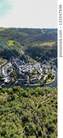Esch-sur-Sure, Wiltz, Grand-Duche de Luxembourg, September 07, 2025, Breathtaking Aerial View of a 132047696