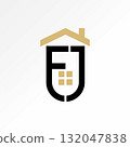 Logo design graphic concept creative premium vector stock image top sell initial FJ font badge roof house agent window to development architect modern 132047838