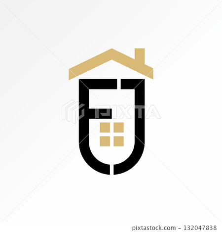 Logo design graphic concept creative premium vector stock image top sell initial FJ font badge roof house agent window to development architect modern 132047838