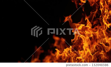 Vibrant flames dancing in the darkness Vibrant flames dancing in the darkness 132048386