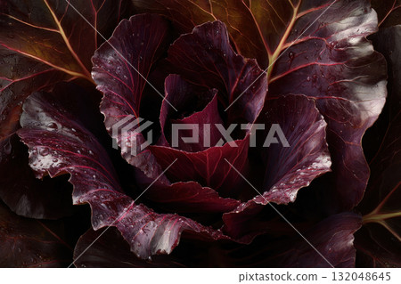 Close-up of a rose petal's intricate veins and folds 132048645