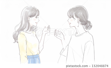 Watercolor and hand-drawn illustration material of women and girls 132048874