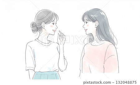 Watercolor and hand-drawn illustration material of women and girls 132048875