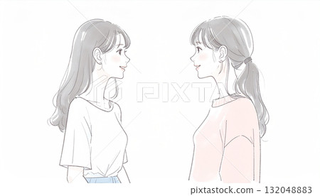 婦女和女孩的水彩和手繪插圖素材 132048883