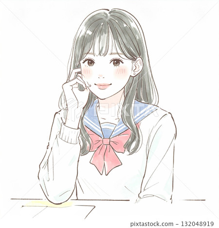 Watercolor and hand-drawn illustration material of women and girls 132048919