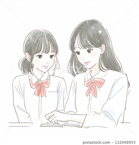 婦女和女孩的水彩和手繪插圖素材 132048955