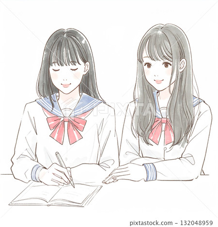 婦女和女孩的水彩和手繪插圖素材 132048959