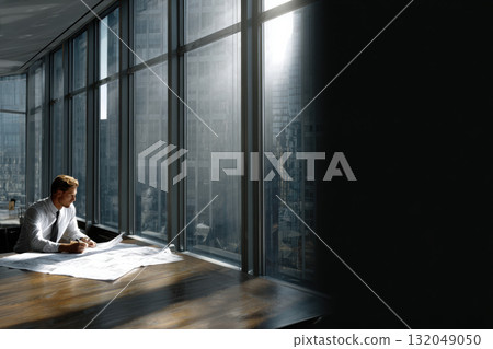 Economist analyzing data in a minimalist office setting Economist analyzing data in a minimalist office setting 132049050
