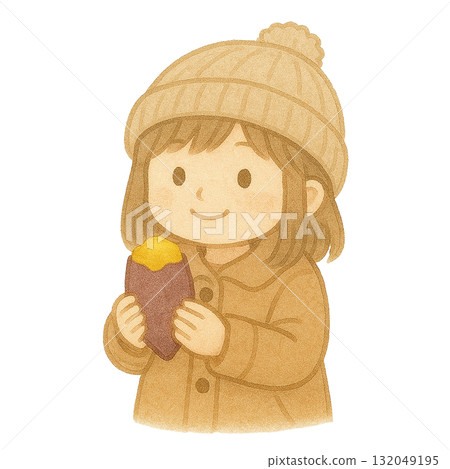 [冬天]拿著烤地瓜的女孩的插圖 132049195