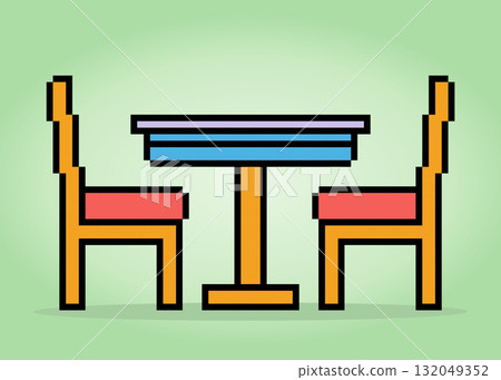8 bit pixel dining table. Interior game assets in vector illustrations. 8 bit pixel dining table. Interior game assets in vector illustrations. 132049352