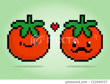 8 bit pixel Tomato Character. Vegetables in Vector Illustration for Game Assets and Cross Stitch Patterns. 132049357