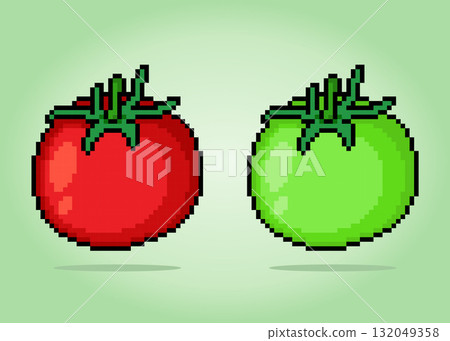 8 bit pixel tomato. Vegetables in vector illustrations for game assets and cross stitch patterns. 132049358