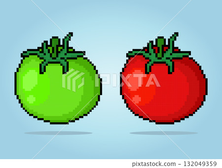 8 bit pixel tomato in vector illustrations. Vegetables for game assets and cross stitch patterns. 132049359