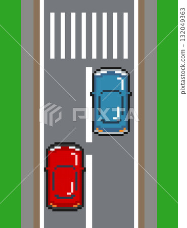 8 bit pixel vertical road with two cars. Illustration of Traffic Road Vector 132049363