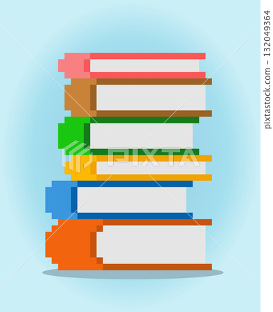 8 bit pixel book stack, in vertical view. for game assets and cross stitch patterns in vector illustrations. 8 bit pixel book stack, in vertical view. for game assets and cross stitch patterns in vector illustrations. 132049364