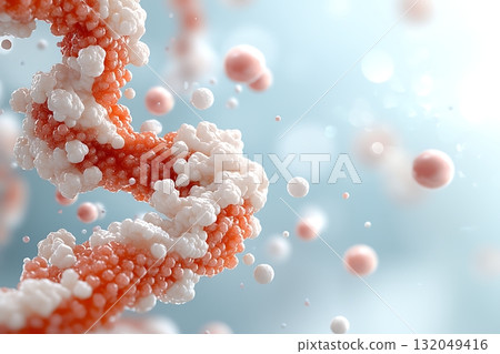 Abstract representation of molecular structure with colorful particles in a dynamic composition 132049416