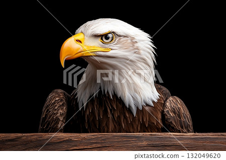 Majestic Bald Eagle with Detailed Feathers Against Black Background Captivating Wildlife Portrait 132049620