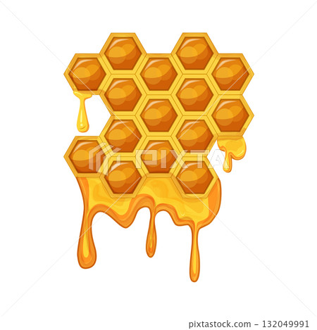 Honeycomb with honey. Cute colorful cartoon background. 132049991