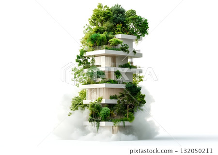 Modern building design with vertical garden and lush greenery in a futuristic urban setting Modern building design with vertical garden and lush greenery in a futuristic urban setting 132050211